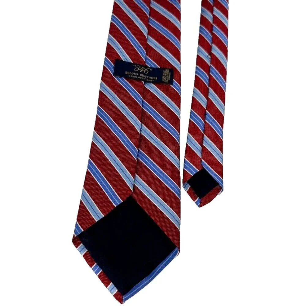 Brooks Brothers Stain Resistant Silk‎ Neck Tie Made in USA Red Blue Stripe Mens